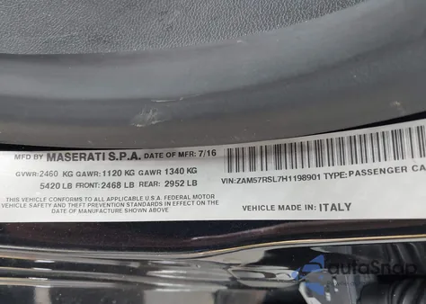 2017 Maserati Ghibli S z USA, uszkodzony, nr VIN ZAM57RSL7H1198901